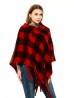 Plaid Poncho with Fringes